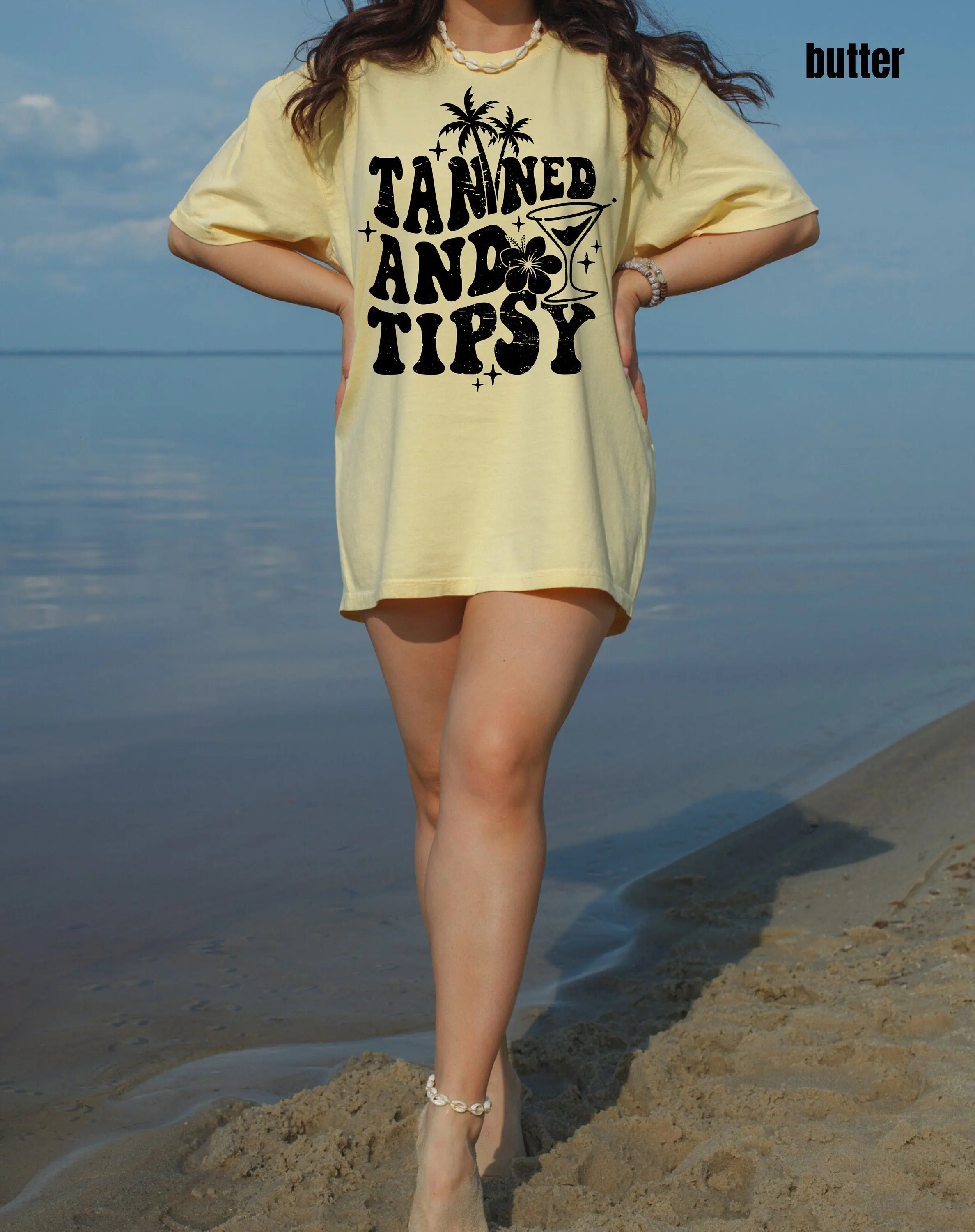 Tanned Tipsy T Shirt Trendy Summer Clothing For Women Wave Retro Beach Comfort Colors