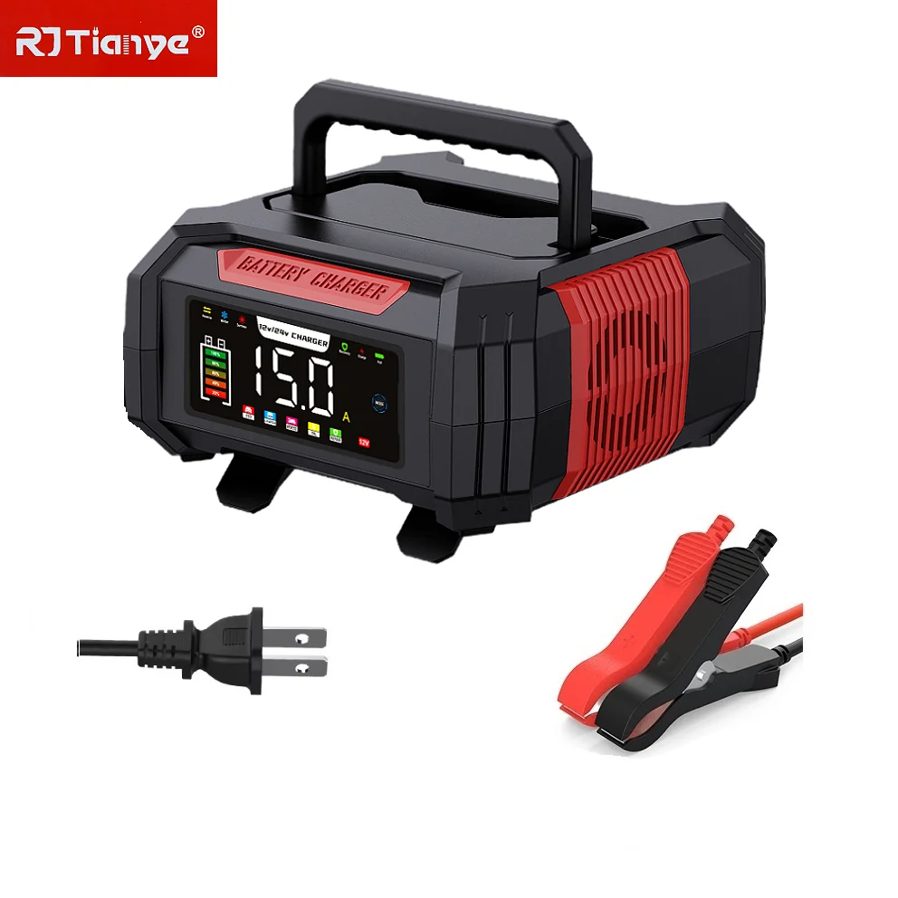 

Автомобильное зарядное устройство с американской вилкой 12V15A/24V8A, умный импульсный ремонт, Agm Gel, свинцово-кислотный аккумулятор, зарядка аккумулятора мотоцикла, светодиодный дисплей