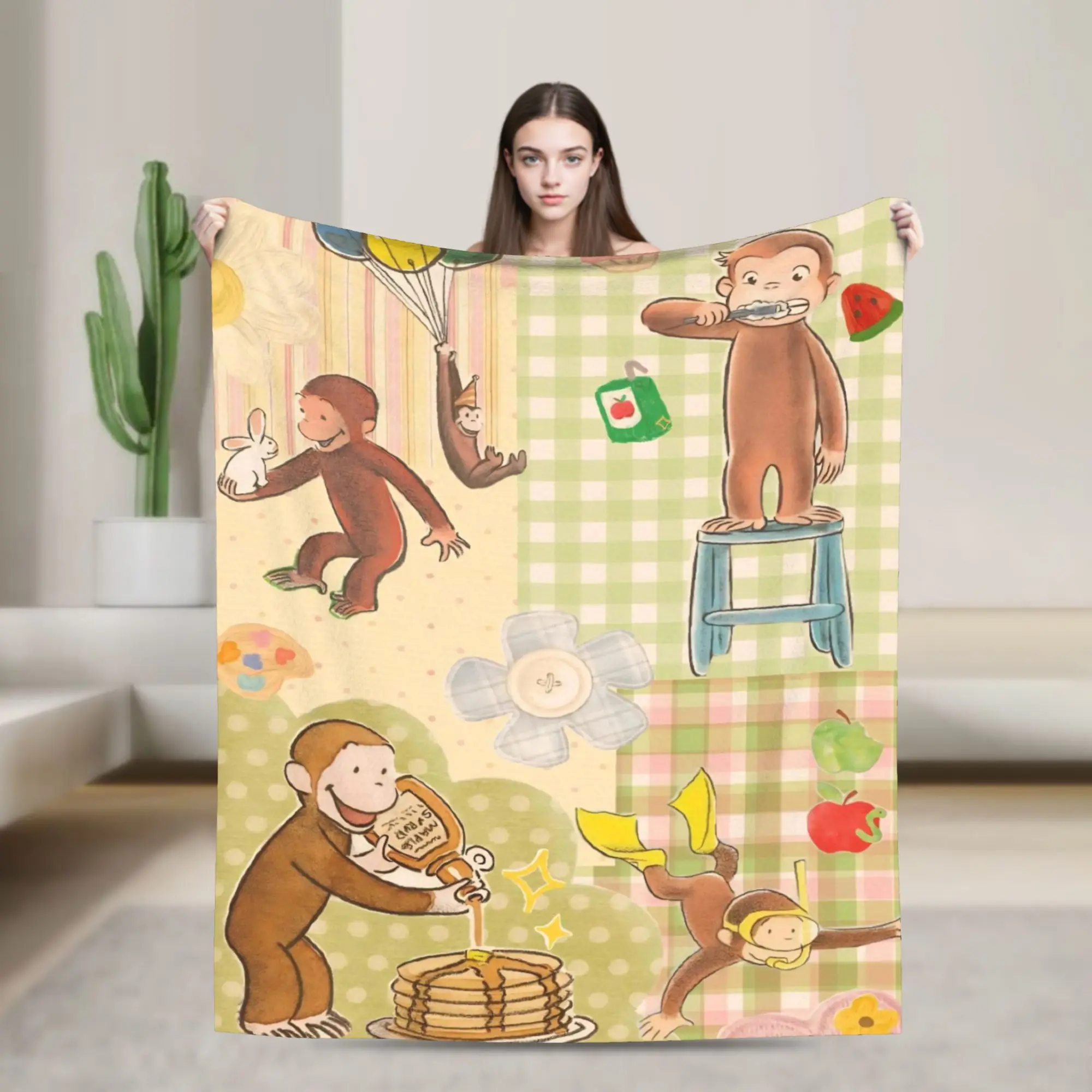 Curious George African Monkey Throw Blanket for Couch Fuzzy Soft Plush Blanket 50x60 Inches Multi-size Bedspreads for All Season