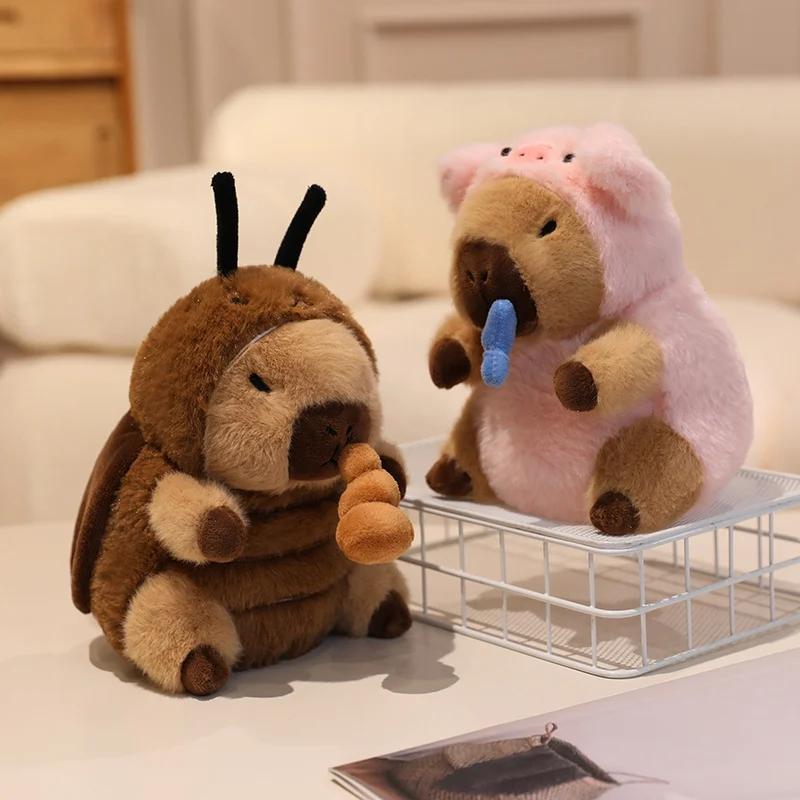 20cm Capybara Plush Toy Nose Pull Line Doll Cute Capibara Cosplay Bee,Dinosaur,Pig,Rabbit,Shark,Cockroach Doll Birthday Gift