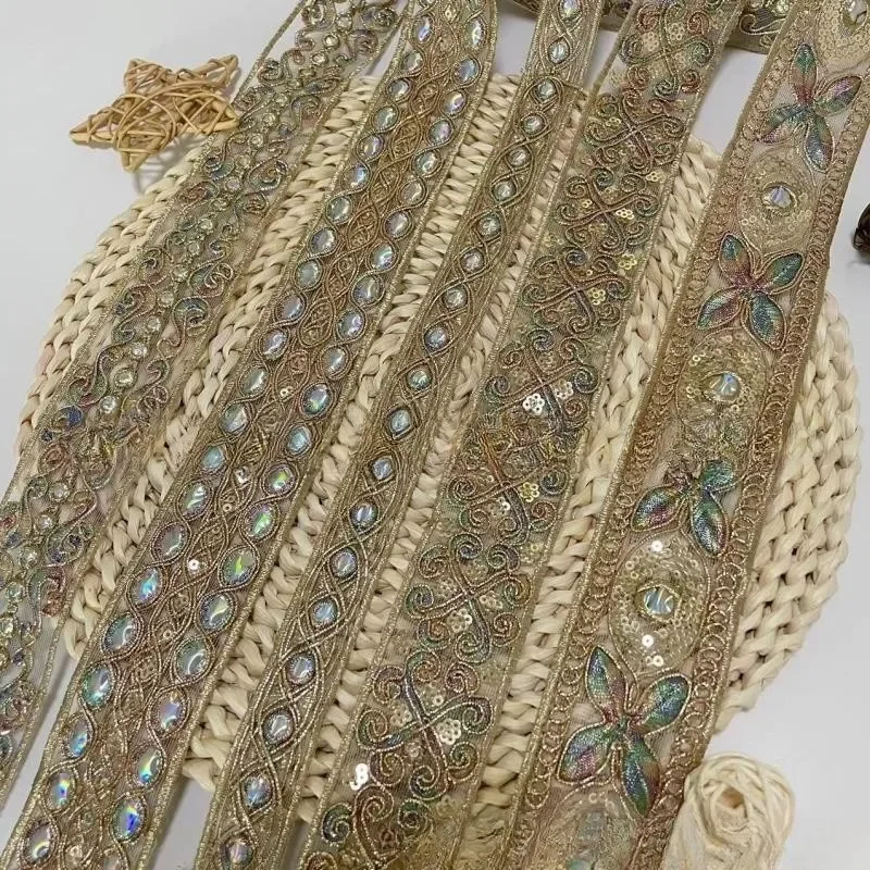 Sequined Embroidery Ribbons, Lace Applique, Sewing Apparel, Trims Accessories, 1 Yards