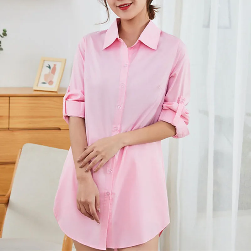 GIDYQ Spring Women White Shirt Casual Korean All Match Female Midi Shirts Elegant Fashion Office Ladies Loose Shirts New