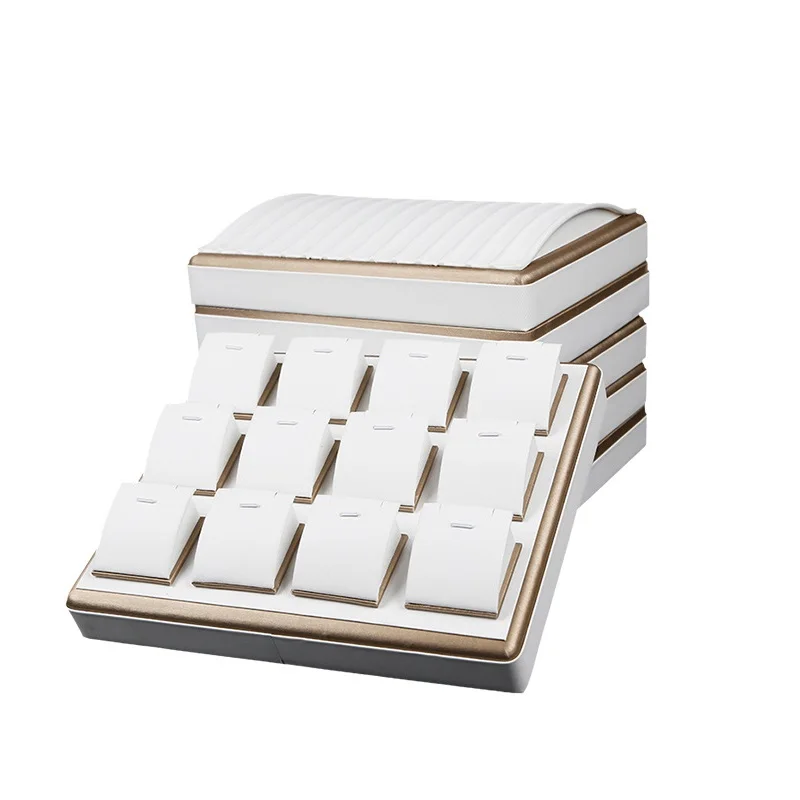

Rectangle Leather Jewelry Display Tray Organizer Holder for Rings Necklaces Bracelets Pendants Stud Earrings Display Props Stand