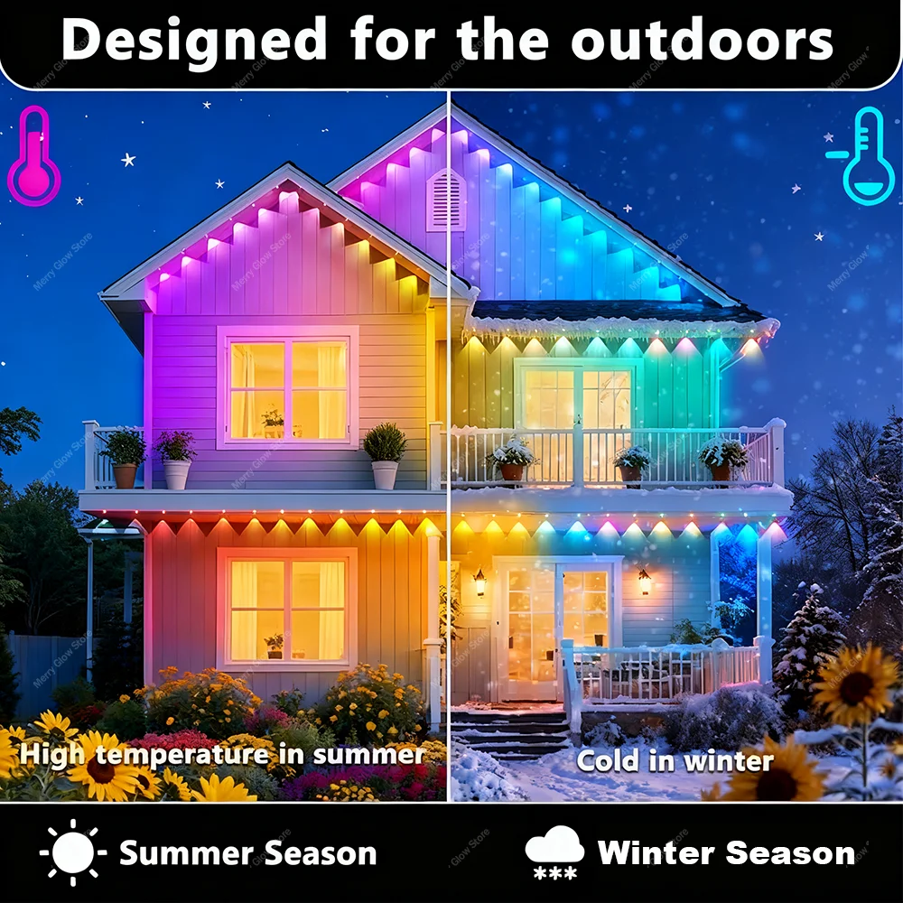 أضواء إيف الدائمة في الهواء الطلق 300FT 180LED الذكية RGBIC الطنف LED أضواء مهرجان الإضاءة الساطعة الجنية سلسلة عطلة الإضاءة