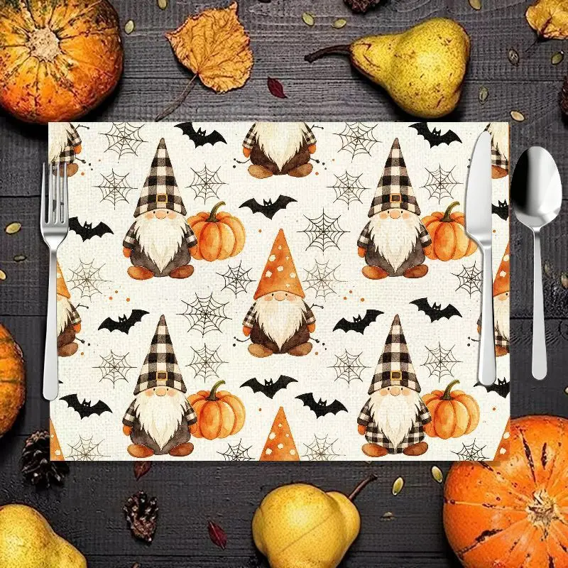VIKAMA 2/4/6pcs Halloween Meal Mat Goblin Skeleton Raven Black Cat Pumpkin Rose Ghost Bat Table Mat Holiday Party Decoration
