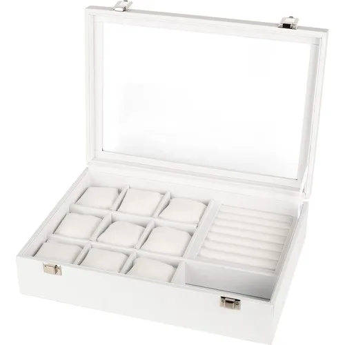 İmpala Clock + Ring + Cufflink + Glasses Multi-Purpose Jewelry Box Wooden Case + Leather Coating