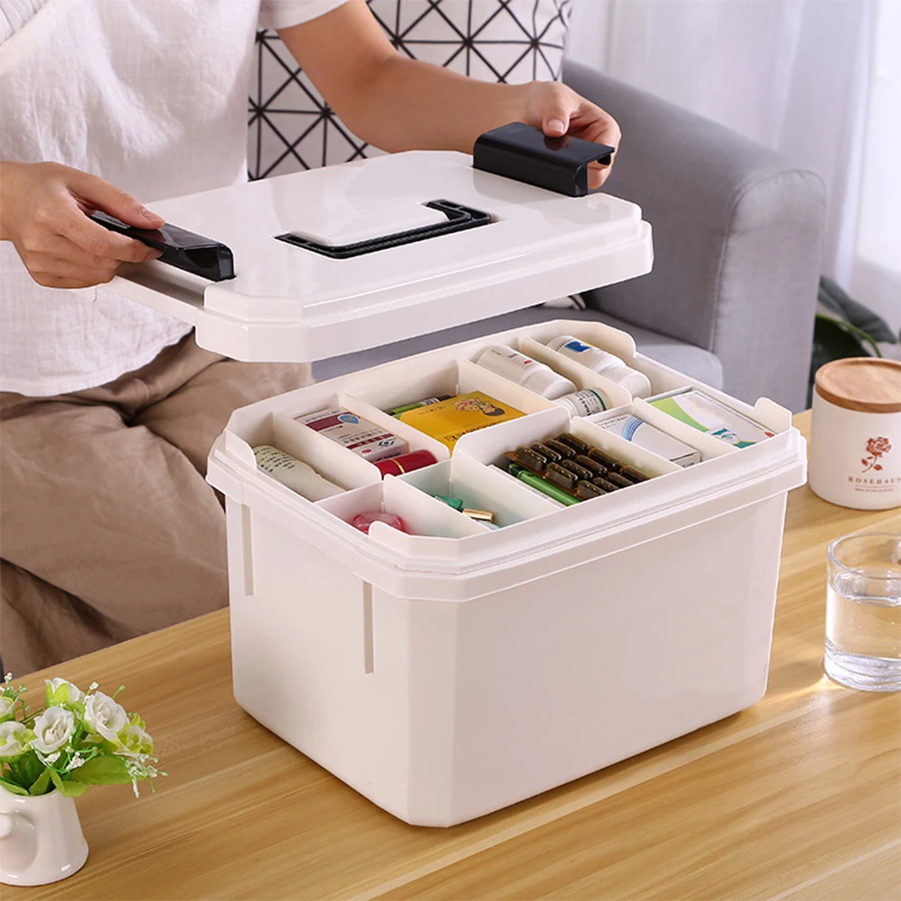 

1pc Portable Plastic Medicine Case For Emergency Multi-Functional Storage Box Multi-Layer Design Lightweight Handheld