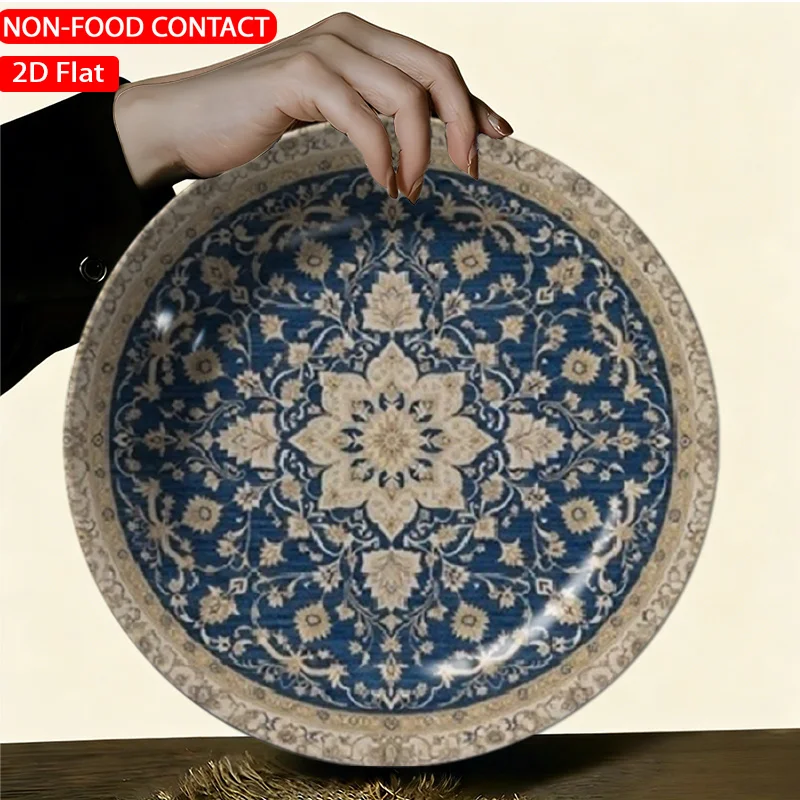 1pc Elegant Persian Ceramic Plate/Rug - Luxury Blue Persian Design Suitable for Home Desk, Living Room &, Non-Food Contact