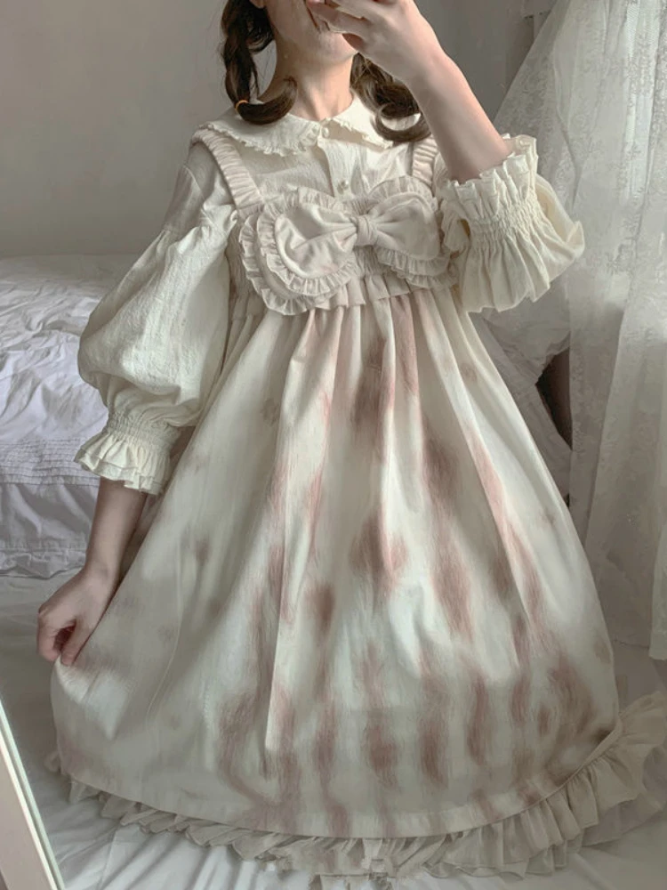 Japanese Lolita Style Women Blouses Sweet  Peter Pan Collar Ruffles JK Shirt Girl Vintage Elegant Lantern Long Sleeve Blouse Top