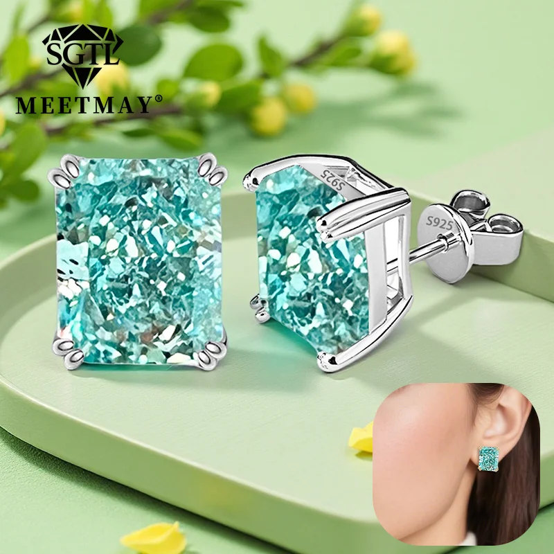 

S925 sterling silver ice-cut zircon earrings for women jewelry with Paraiaba,Tanzanite blue,Klein Blue High-carbon diamond