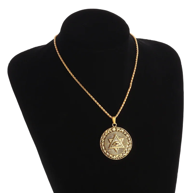 Illuminati All Seeing Eye Amulet Necklace Men\\\'s Fashion Jewelry Punk Hip Hop Gift