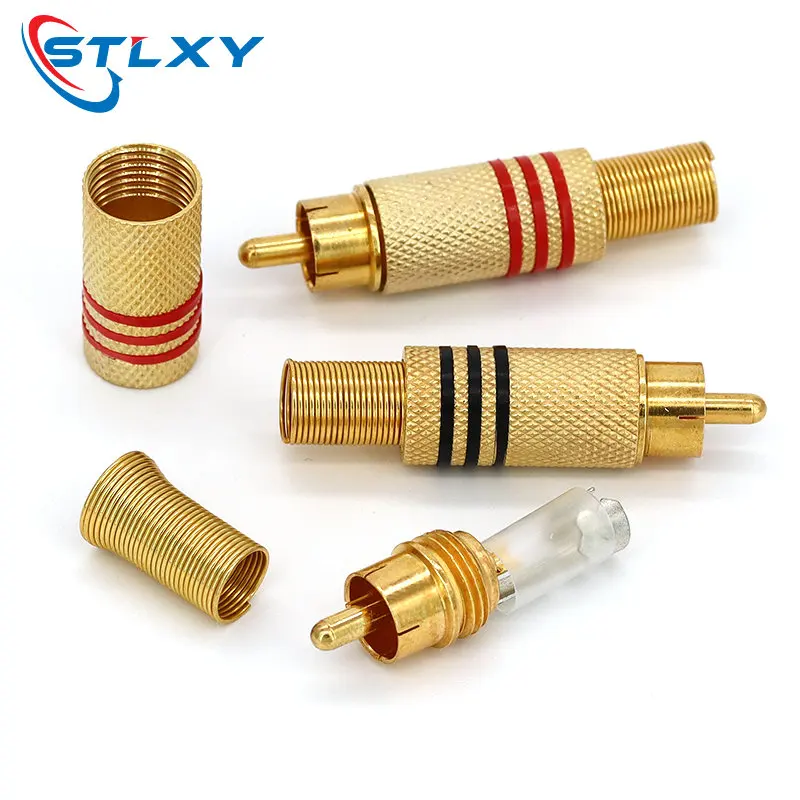 2Pcs Gold Red Black Metal Spring RCA Connector Male Jack Plug AV Plugs For PC Audio Vedio Welding DIY Parts