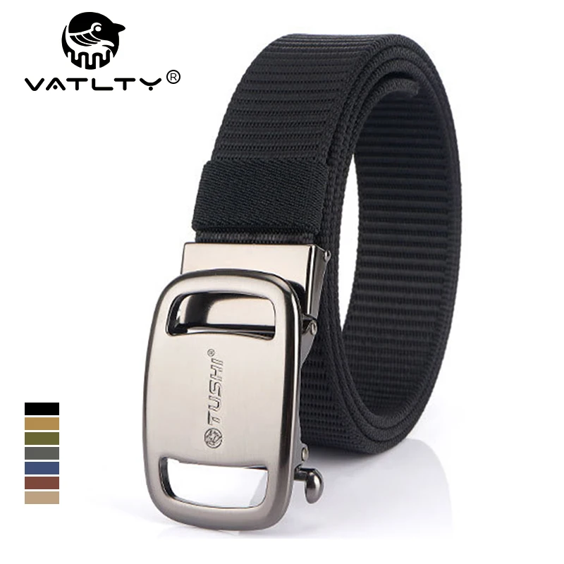 VATLTY 3.4cm Casual Belt for Men Zinc Alloy Automatic Buckle Thick Nylon Daily Trouser Belt Non-slip Work Belt Male Waistband