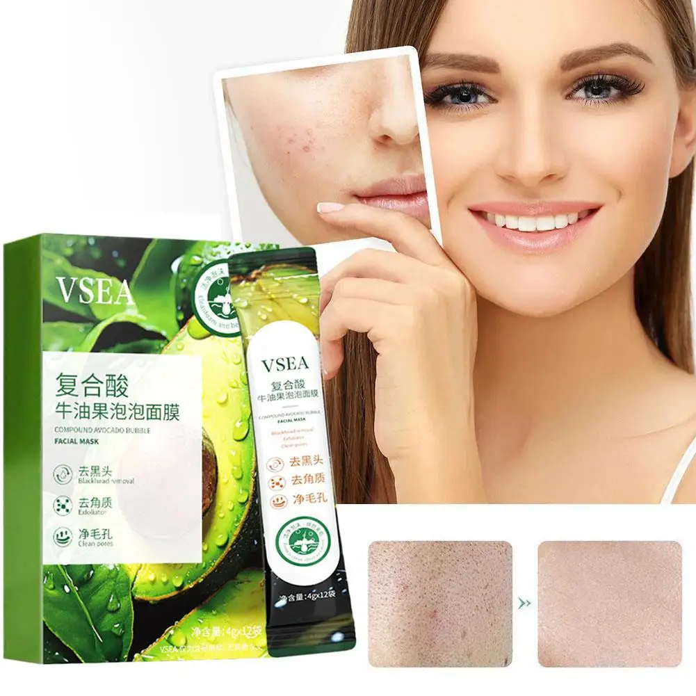 

1box Avocado Foam Facial Mask Shrink Pores Skin Rejuvenation Brightening Face Oil Control Nourishimg Repair Mask Damaged Sk G7C6