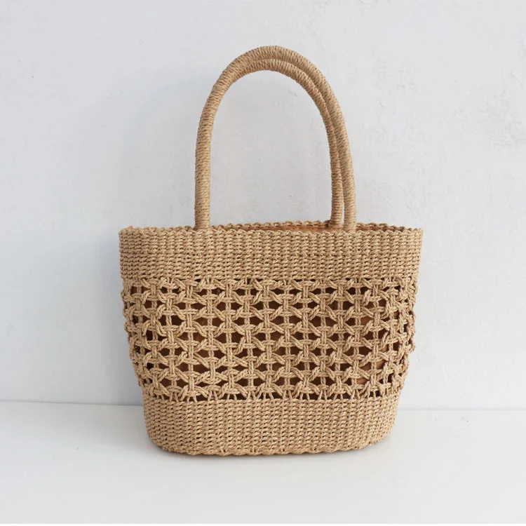 2023 New French Pastoral Grass Woven Bag Cute Bags Hollow Handbag Women's Bag Woven Bag Beach Bag
