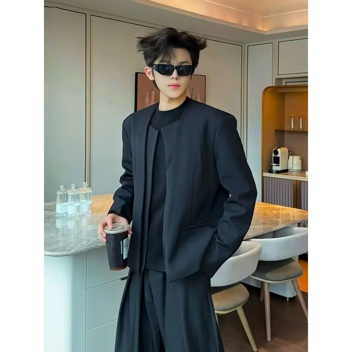 

Bla ort Svel Jaet Autumn New Sle Faion Brand Buttonl Commuter Korean Version Long Sve Turn-down Collar