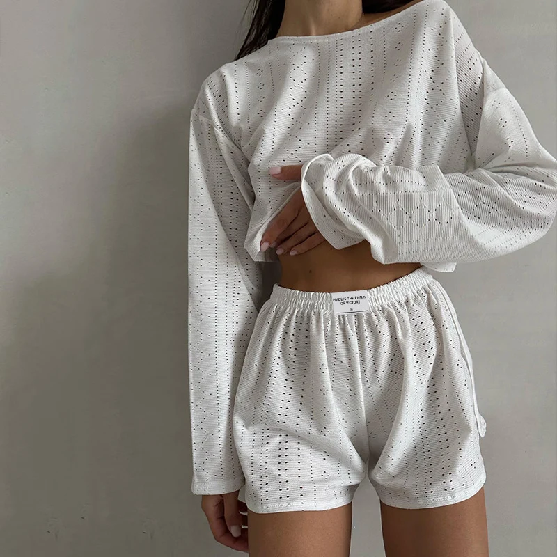 Women\'s Pajamas Set Sleepwear Spring Long Sleeve Tops With Shorts Home Clothes 2 Piece Sets Pyjama Femme Loungewear Pijama Mujer