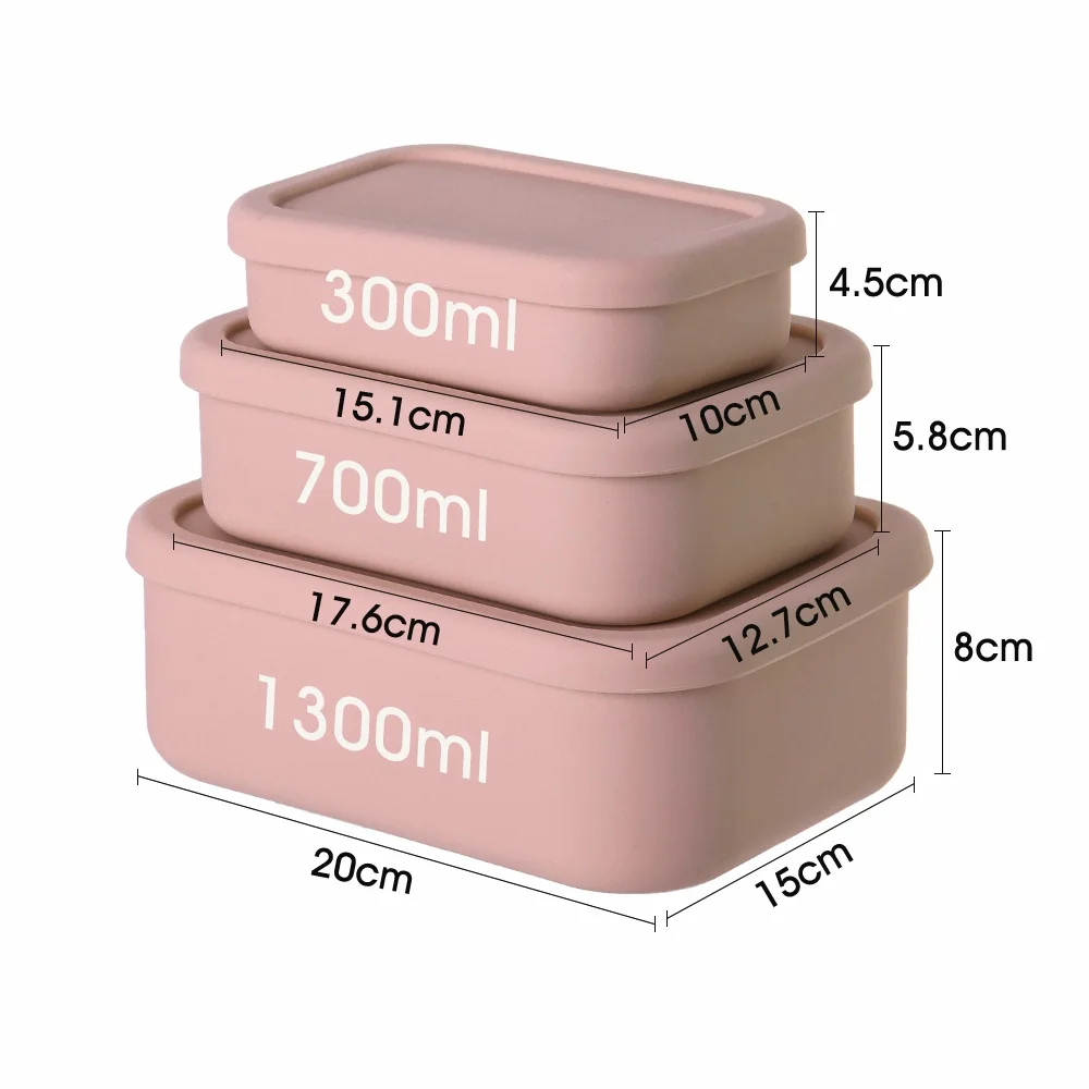 3-piece silicone bento lunch box set, leakproof lunch box, outdoor portable lunch box, student lunch box, kimchi lunch box,