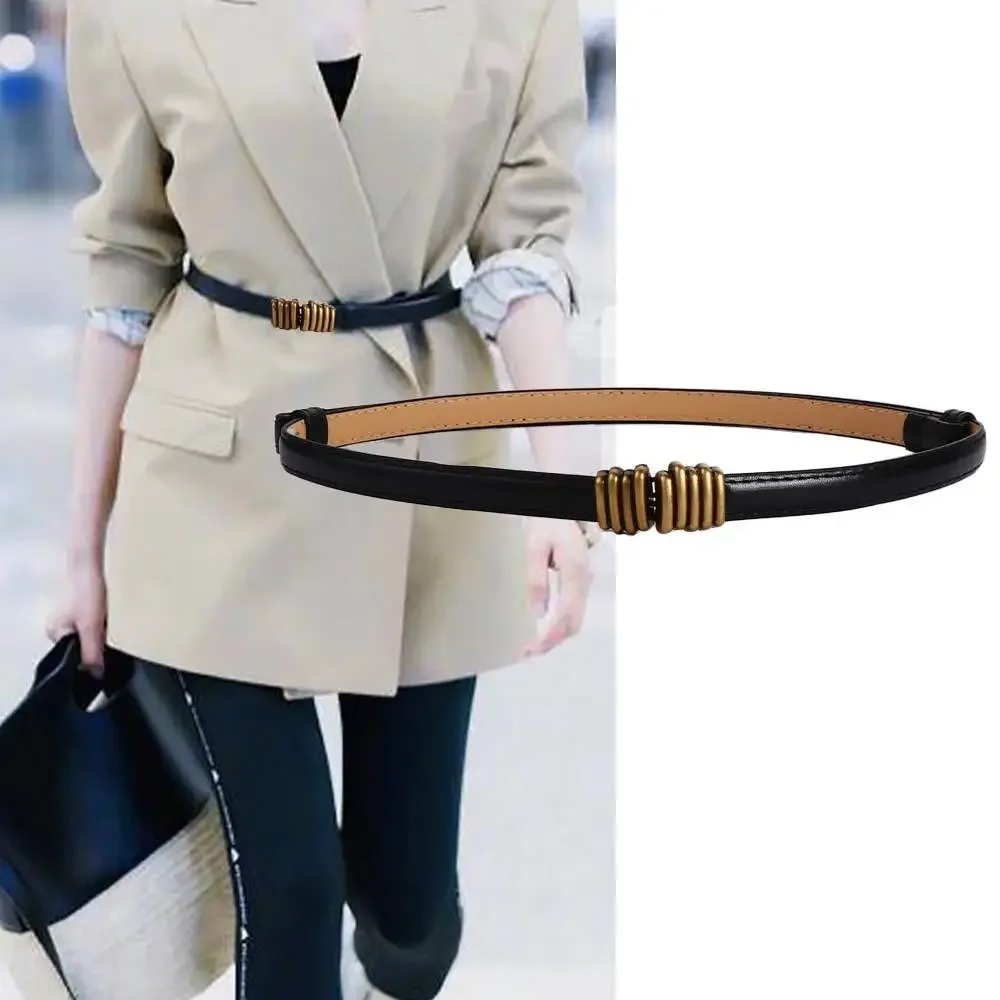 

Korean Adjustable Metal buckle Leisure All-match Alloy Circle Waist Strap PU leather belt Thin waistband Skirt decorations