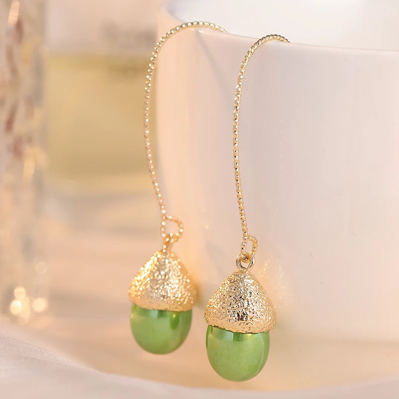 Retro Acorn Shaped Hanging Earrings Inlay Multi Color Gemstone Pendant Earrings For Women Daily Casual Jewelry Accessory view 4