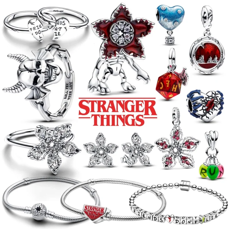 Disney Stranger Things Series Pendant Beads, Hellfire Rings, Fit For Original Pandora Bracelets, DIY Christmas Gifts For Women