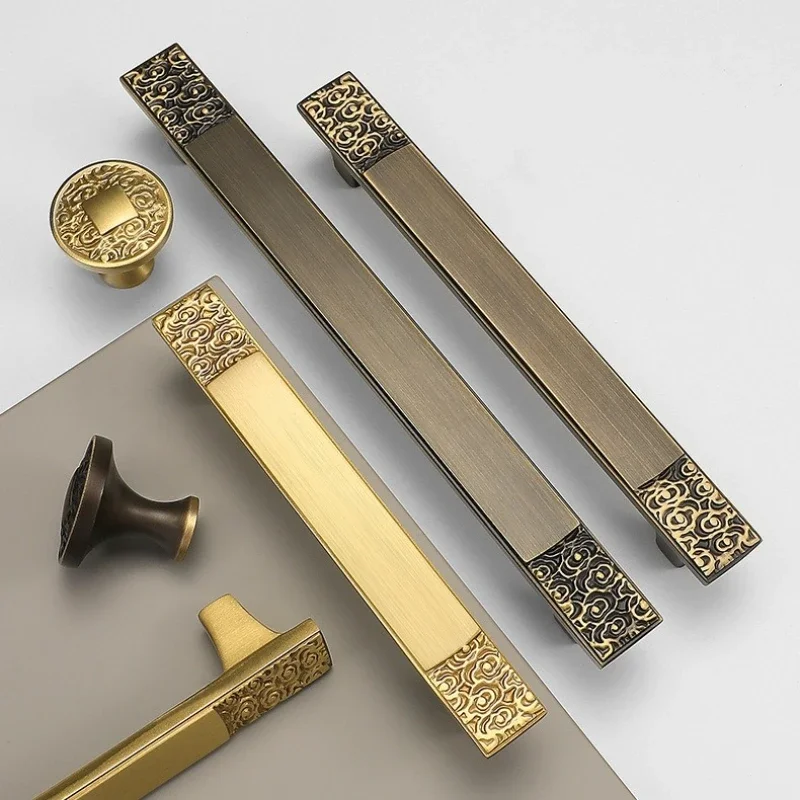 yesBrass Auspicious Cloud Pattern New Chinese Style Door Shoe Wardrobe Handle Pure Copper Drawer Small Cabinet Hardware Handle K
