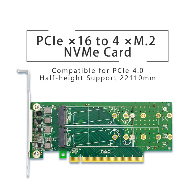 Adaptateur SSD PCIe x16 vers 4 ports M.2 NVMe, profil bas