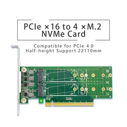 Pciex16から4ポートm.2nvme ssdアダプター-ロープロファイル