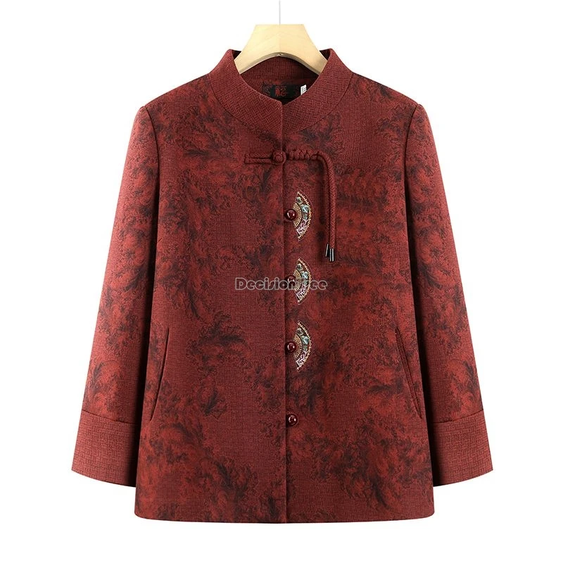 معطف بدلة تانغ بأكمام طويلة مطرز على الطراز الوطني الصيني القديم لربيع 2025 معطف سميك أنيق فضفاض t1