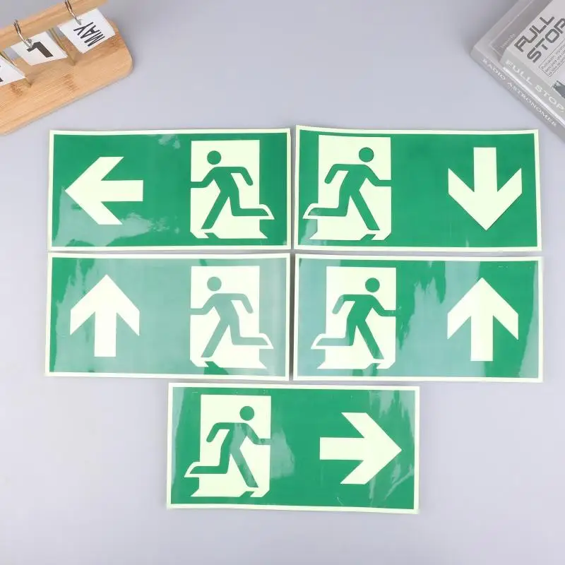 🛒1Pc Luminous Exit Sign - Emergency Evacuation Safety Wall Decal, Photoluminescent Fire Evacuation Indicator With Green Border