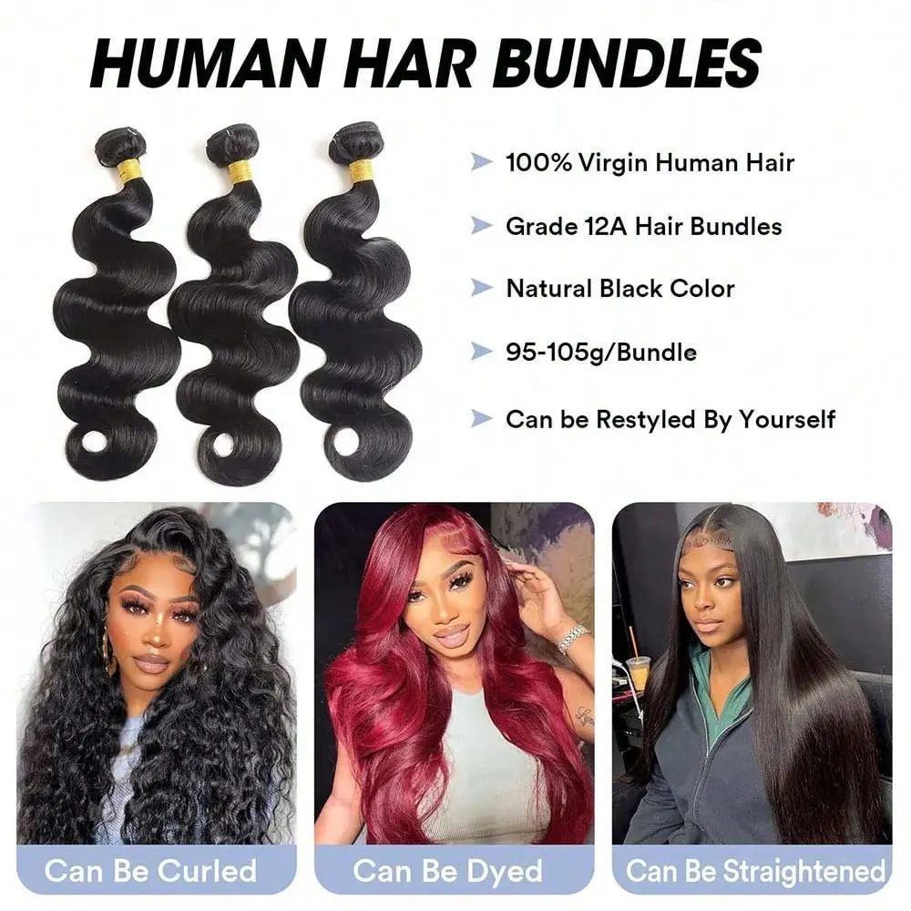 Body Wave 100% Human Hair 1 3 4 Bundles Extensions Brazilian Natural Black Water Wave Raw Hair Virgin Hair Weaving 12 32 Inch