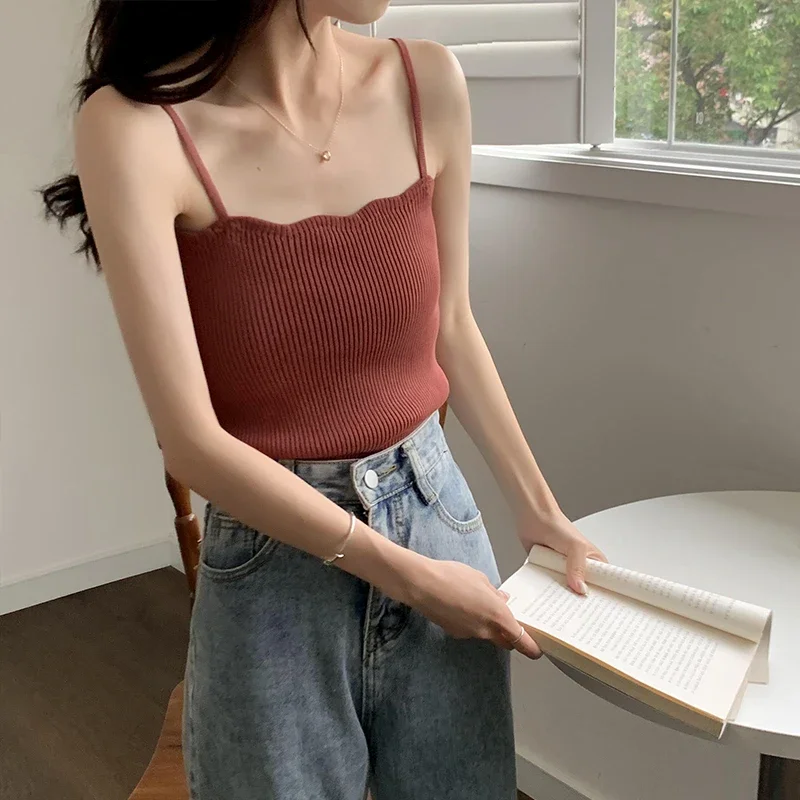 Koreanisches Einfaches Inneres Schichtungs-Tanktop, Lässiges Alltags-Top, Retro Koreanischer Stil, Gestricktes Damen-Camisole, Sommer 2026 Ärmelloses Slim-Fit-Oberteil – Detail 24