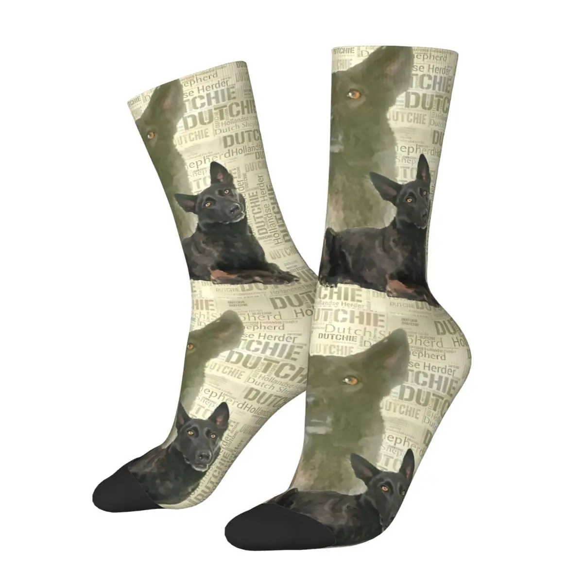 Funny Happy Sock for Men Dutch Shepherd Dogs Vintage Breathable Pattern Printed Crew Sock Novelty Gift