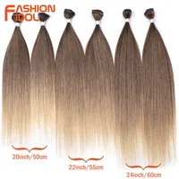 Extensiones de Cabello Sintético FASHION IDOL, 300g, Cabello Lacio Yaki, 20, 22, 24 Pulgadas, Paquetes de Cabello Sintético, 6 Piezas, Color Marrón Ombre, Extensiones de Cabello de Salón