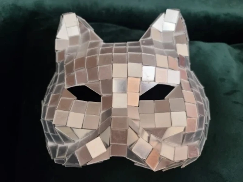 Handmade Bright Silver Mirrors Cat Women Mask Hip Hop DJ Dance Stage Metal Sequin Masquerade Mask for Men Nightclub Mask Party