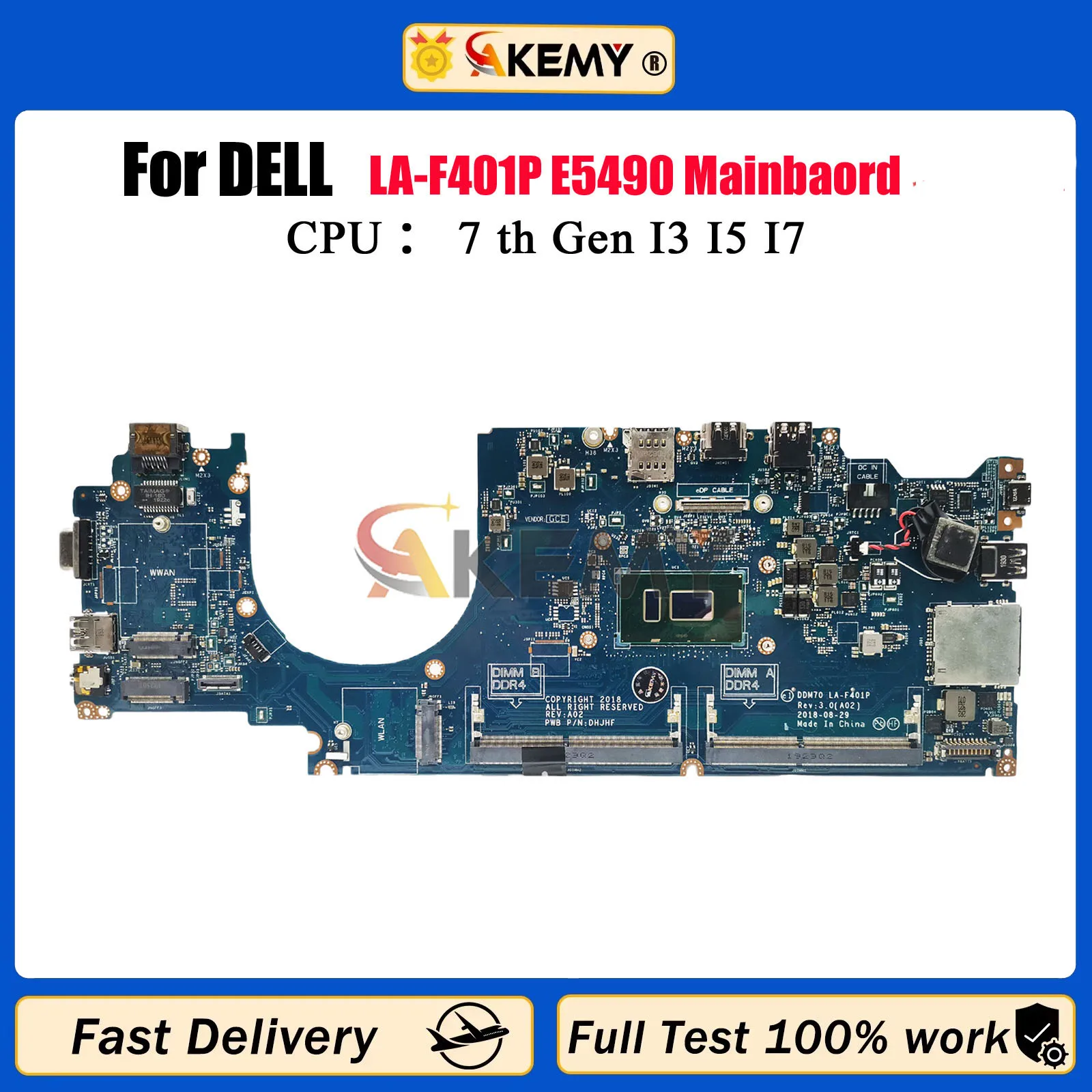

Материнская плата для ноутбука DELL Latitude 5490 LA-F401P с процессором I3 I5 I7 7/8 0C08DH 0M71FV 0NJFT2 08KN1W 0M79GG 100% протестировано, ОК