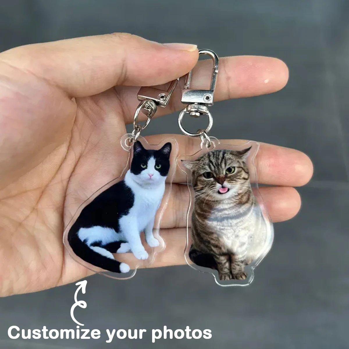 Customized Cat Keychain, Pet Portrait Keychain, Personalized Pet Photo Keychain, Cat Memorial Gift, Holiday Gift for Pet Lovers, Dog Keychain