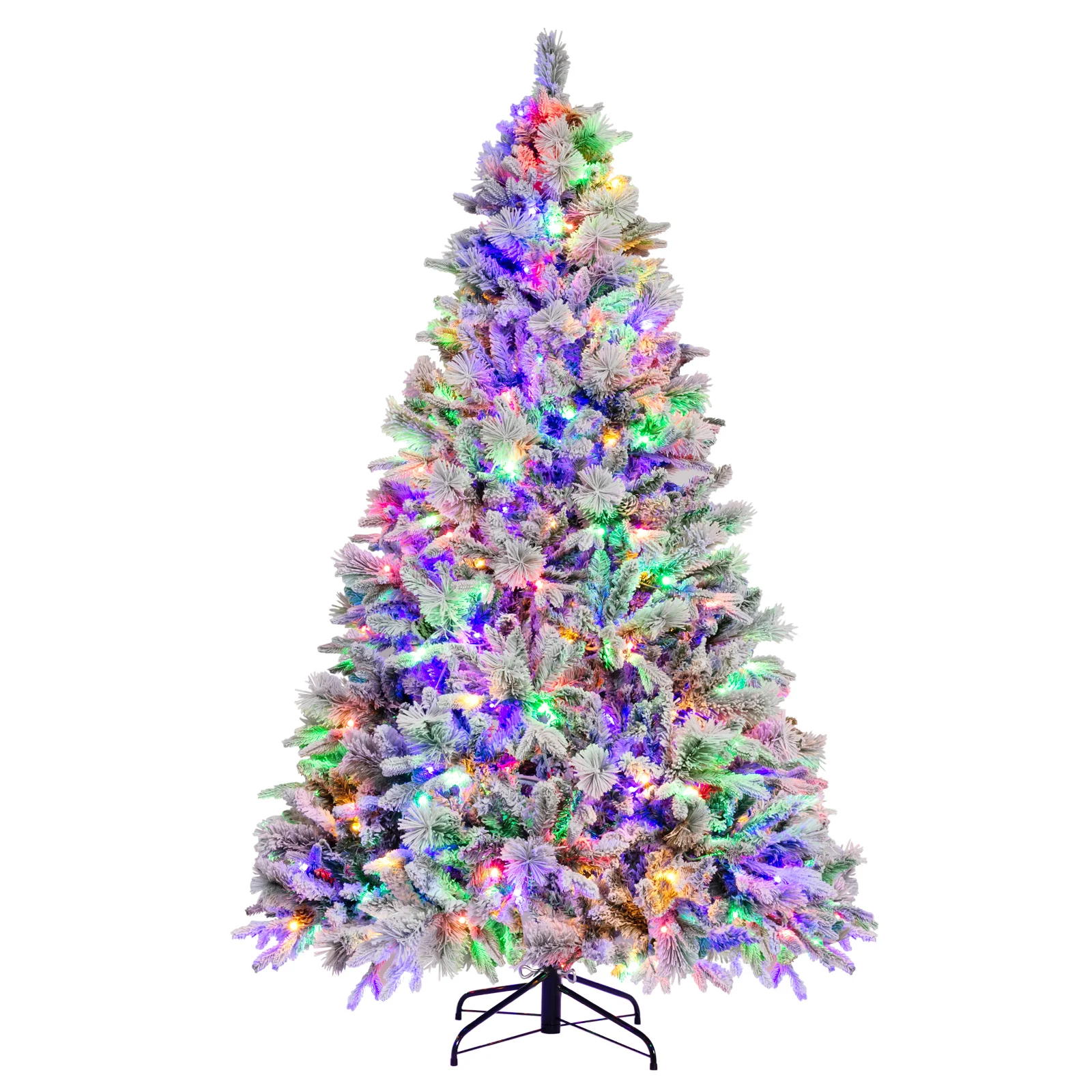 

7 FT Pre-Lit Snow Flocked Christmas Tree Hinged Xmas Tree W/ 8 Modes 320 Lights