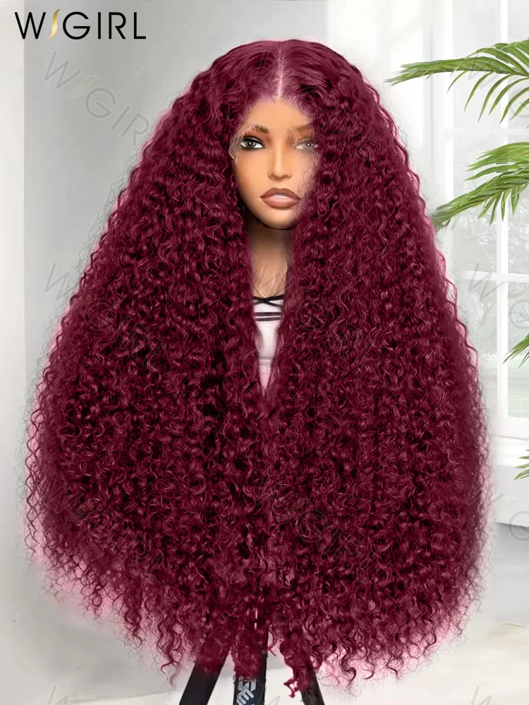 Wigirl 30 32 Inch 99J Burgundy Curly 13x4 Lace Front Wigs Remy Deep Wave 13x6 HD Transparent Lace Frontal Wig For Women