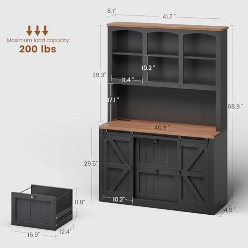 2 Drawer File Cabinet with Power Strip, 41” Farmhouse Filing Cabinet fits Legal, Letter, A4 Size Files for Home Office