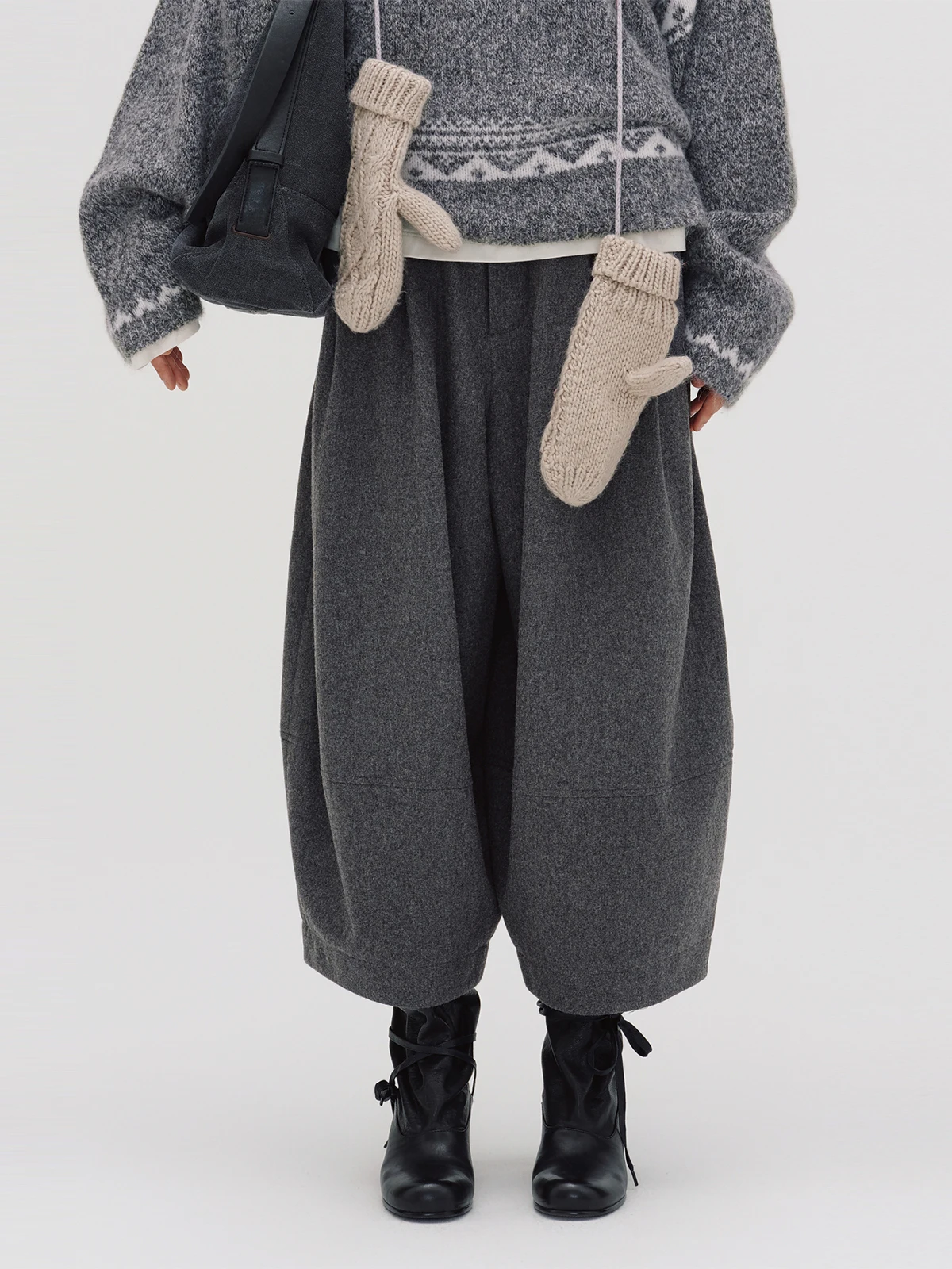 

New Vena Label Brand Winter Woolen Trousers 25 l Waist Casual Wide Leg Pants for Women GoGoBuyer Handpied