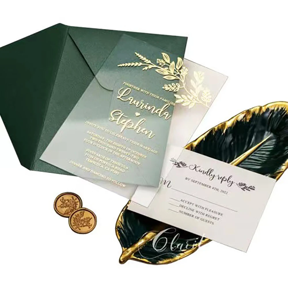 

Custom Clear Gold Printed Luxury Acrylic Invitations Card Acrylic Wedding Invitatio