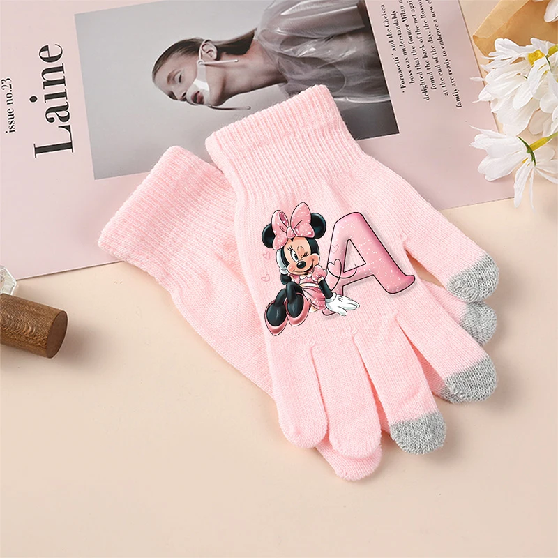 Minnie Mouse Disney Girls Gloves Cute Letter Children Screen Gloved Child Winter Cartoon Anime Accessories Kids Christmas Gifts