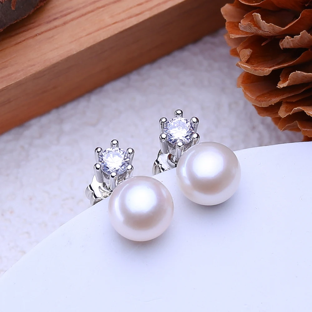 FENASY 925 Sterling Silver Jewelry Sets Freshwater Pearl Necklaces For Women Stud Earrings Crown Pendant Ring Classic Gifts
