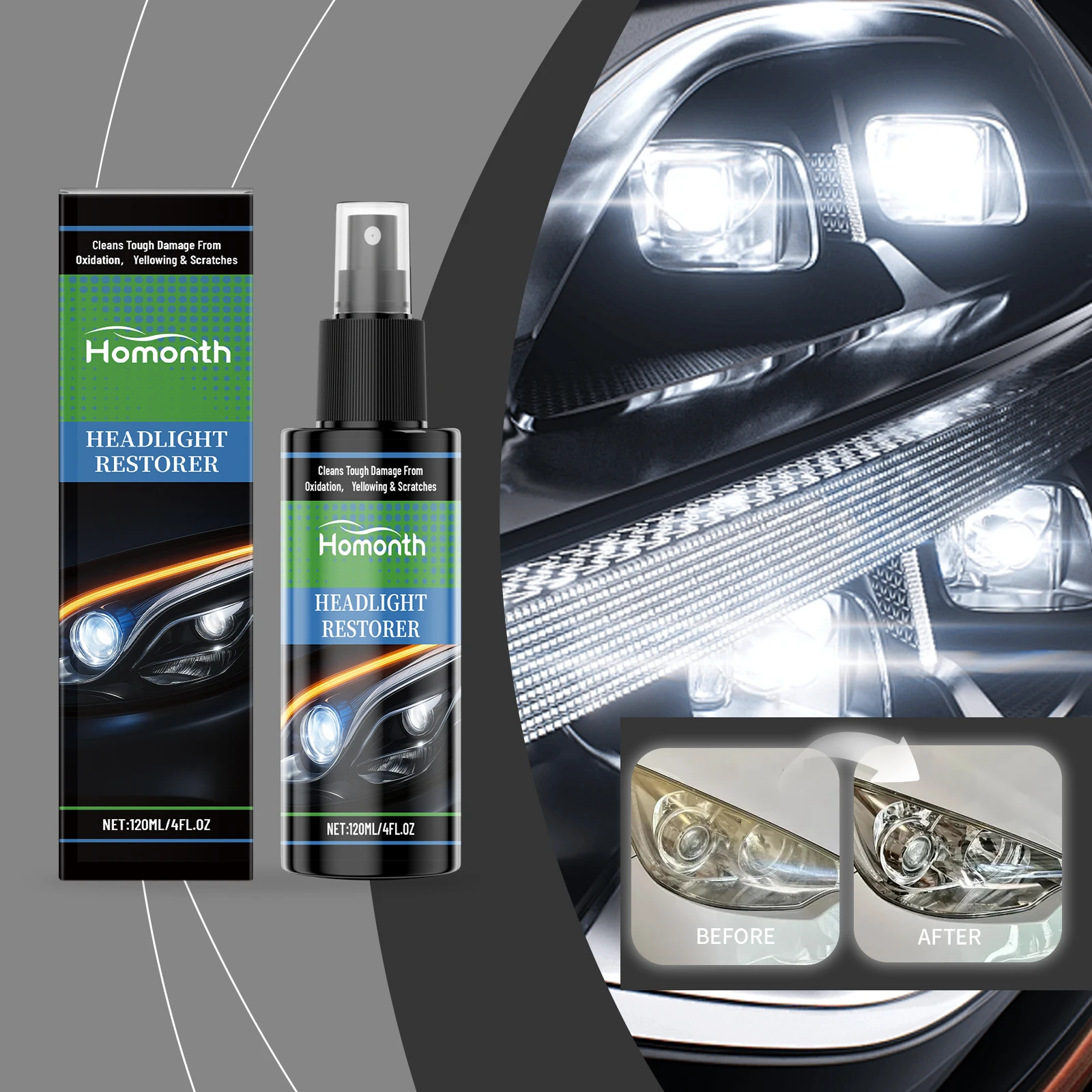 Headlight Cleaner Restoration Spray Car Light Polish Liquid Repair Agent Professional Refurbishment for Cloudy Lens Coating