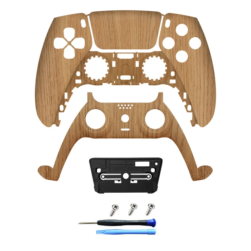 Redesigned and Replaced Front Shell Touchpad Compatible with PS5 Controller BDM-010, 020, 030, 040, 050 - Wood Grain Pattern