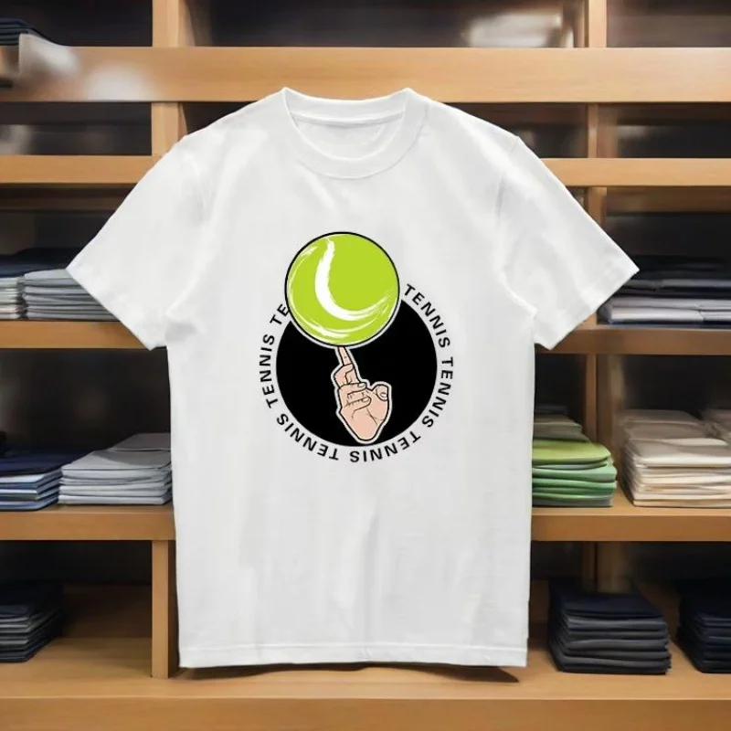 

Tennis creative print T-shirt, men's training and competition short sleeves, cotton round neck short sleeve tops, perfect gift
