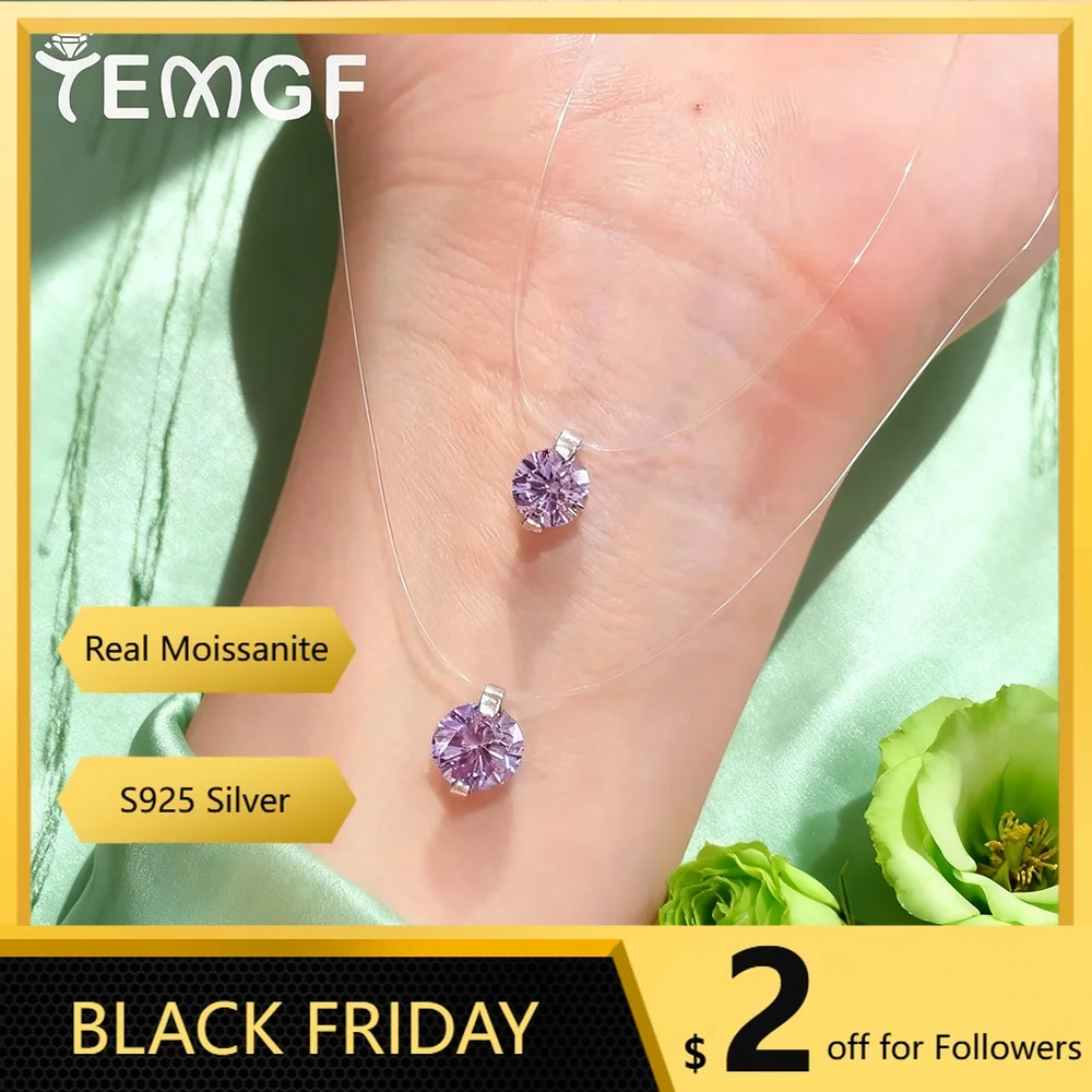 

TEMGF красочные муассанитовые ожерелья с подвеской и прозрачной леской GRA, женская простая цепочка на ключицу, ювелирные украшения на шею