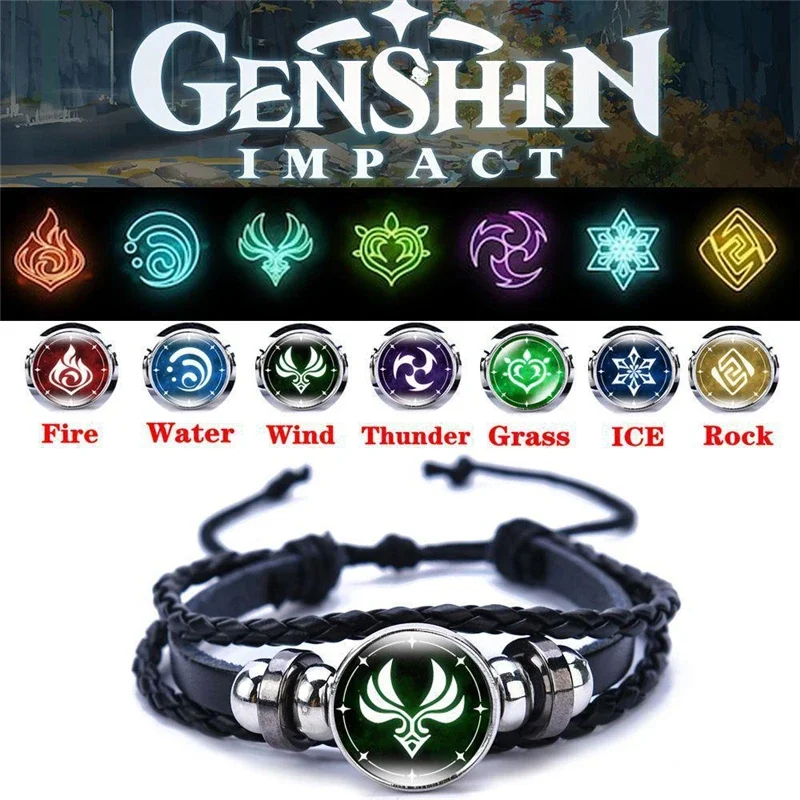 Genshin Impact Game Cosplay Prop Eye of God Water Wind Thunder Fire Rock Ice Element Bracelet 7 Style Handmade Jewelry