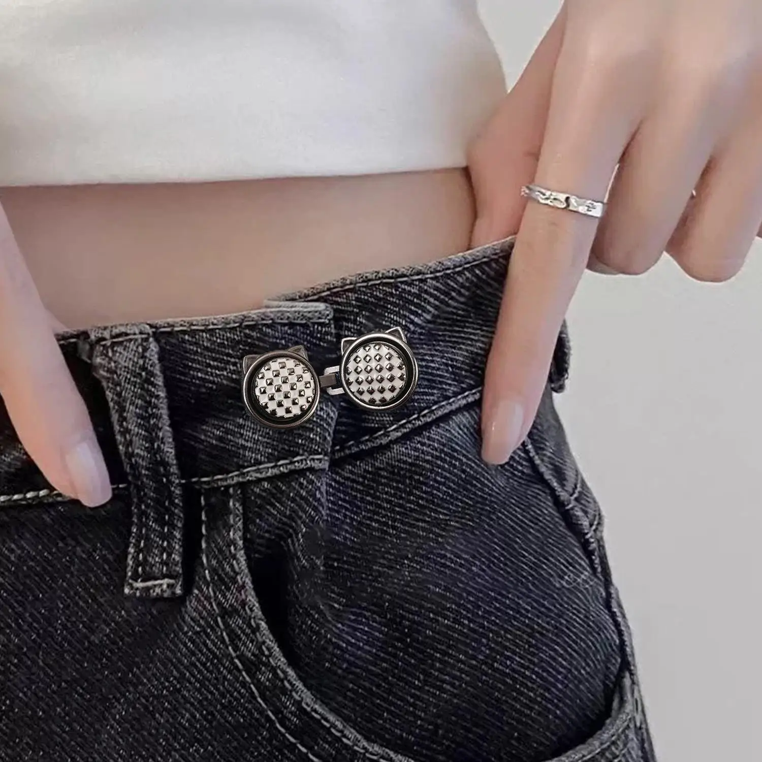 Cat Shape Adjustable Waist Buckle Jeans Tightening Non-Invasive Pants Size Regulation Button Waistband Fastener Slimming Button